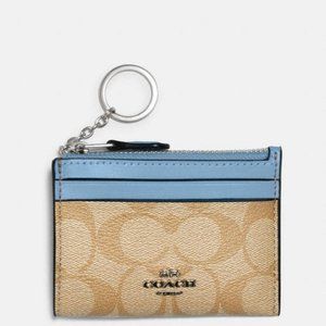 NWT Coach Mini Skinny Id Sky Case In Signature Canvas Brown Blue